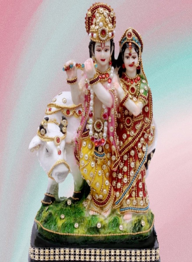 Buji Craft Radha Krishna Idol with Cow Radha Krishna Murti with Cow for Home Temple Pooja Room Shri Radha Krishna Ji Idol for Mandir Radha Krishna Statue for Diwali Gift Janmashtami (10 Inch) 1905 - Image 4