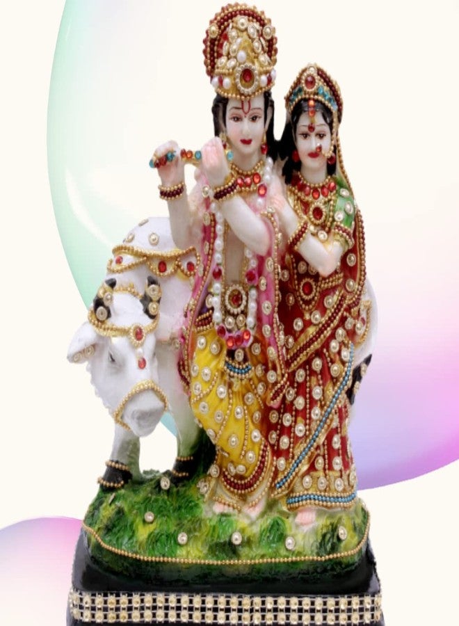 Buji Craft Radha Krishna Idol with Cow Radha Krishna Murti with Cow for Home Temple Pooja Room Shri Radha Krishna Ji Idol for Mandir Radha Krishna Statue for Diwali Gift Janmashtami (10 Inch) 1905 - Image 5