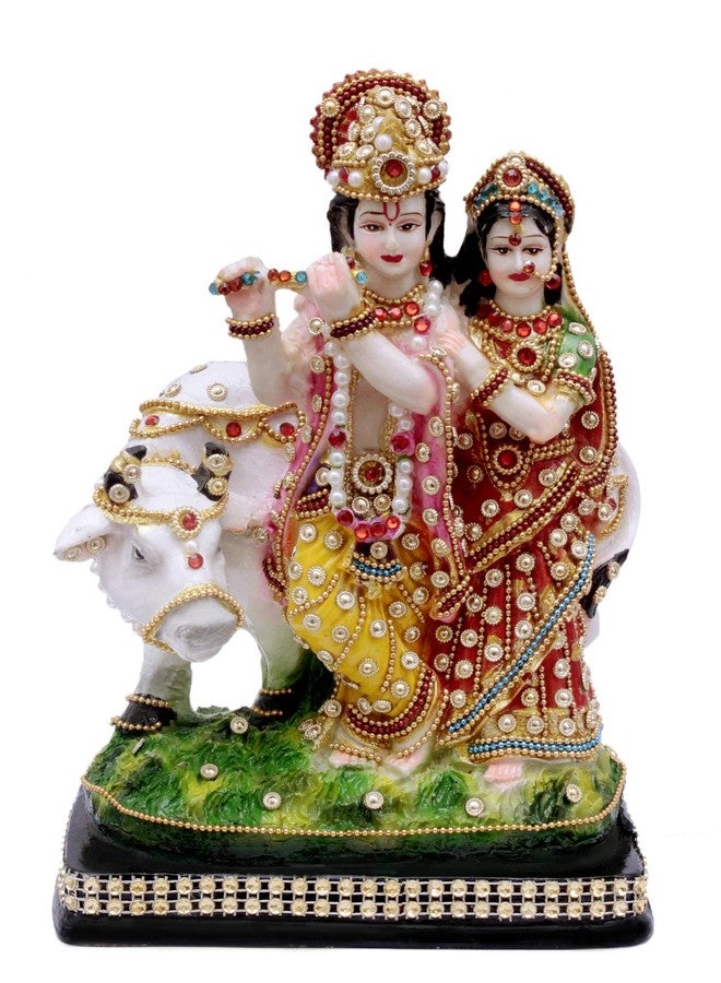 Buji Craft Radha Krishna Idol with Cow Radha Krishna Murti with Cow for Home Temple Pooja Room Shri Radha Krishna Ji Idol for Mandir Radha Krishna Statue for Diwali Gift Janmashtami (10 Inch) 1905 - Image 1