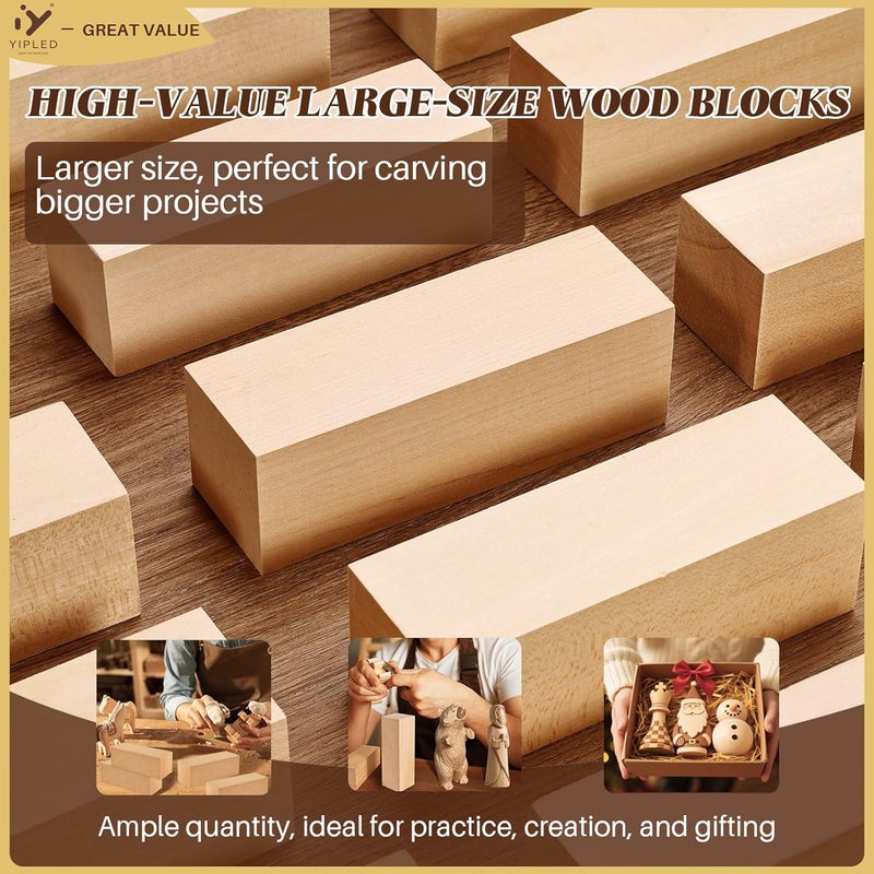YIPLED 16PCS Basswood Carving Blocks, 6x2x2 inch Soft Whittling Wood Blocks for Easy Carving, Carving Wood Blocks - Smooth Cut, No Cracks, Easy to Paint - Image 4