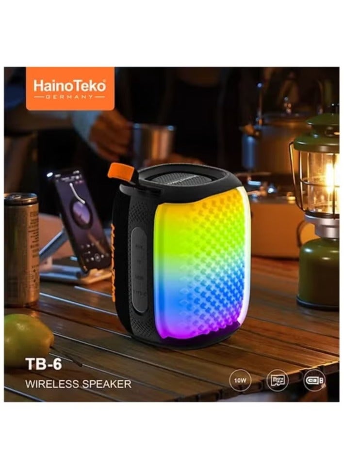Haino Teko TB-6 Portable Wireless Bluetooth Speaker with RGB Lighting – 10W Output Power, Multi-Functional Button Control, Compact Design, Wireless Music Streaming, Black - Image 3