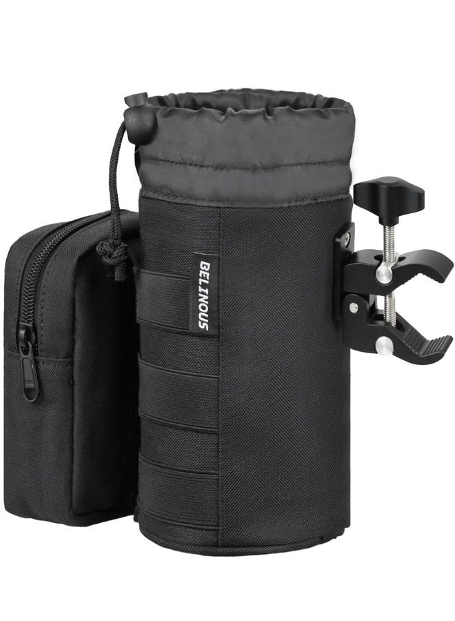 Belinous Motorcycle Cup Holder, 32OZ Motorcycle Drink Holder, Water Bottle Holder with Front Pocket, ATV Cup Holder with 0.75"-1.5" Clamp for Motorcycle, ATV, Wheelchair, Bike (Black) - Image 1