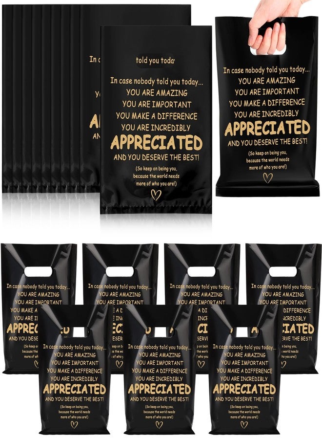 Kolldenn 50 Pcs Black Thank You Gifts Bags Bulk You Are Appreciated Plastic Reusable Grocery Retail Bag Goodie Pouch Employee Appreciation Gift Bags for Party, Stores, Business, Retail, 10 x 8 Inch - Image 1