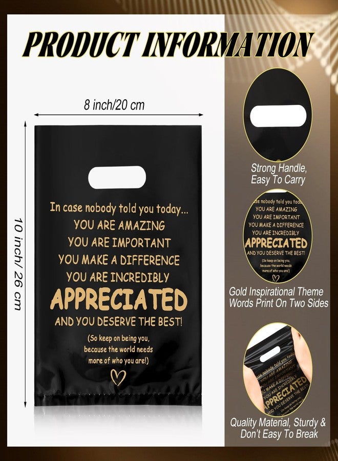 Kolldenn 50 Pcs Black Thank You Gifts Bags Bulk You Are Appreciated Plastic Reusable Grocery Retail Bag Goodie Pouch Employee Appreciation Gift Bags for Party, Stores, Business, Retail, 10 x 8 Inch - Image 2