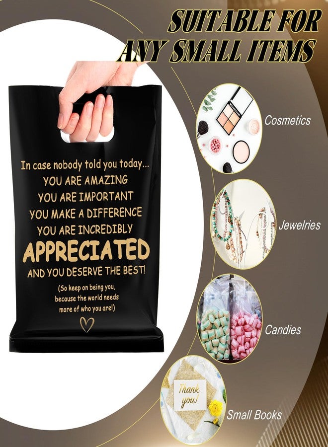 Kolldenn 50 Pcs Black Thank You Gifts Bags Bulk You Are Appreciated Plastic Reusable Grocery Retail Bag Goodie Pouch Employee Appreciation Gift Bags for Party, Stores, Business, Retail, 10 x 8 Inch - Image 3
