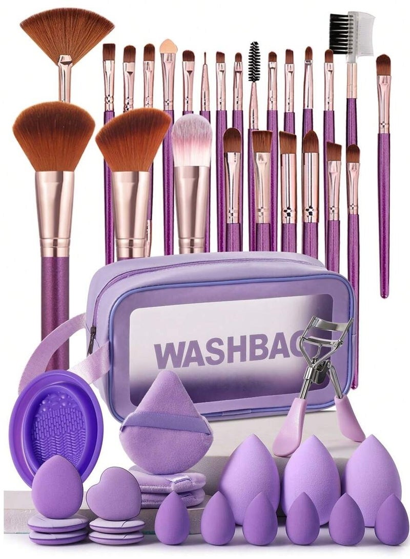 Complete Makeup Brush and Tool Set - Purple-Themed for Flawless Application - Image 1