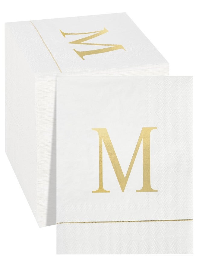 Ottin Monogrammed Letter M 120 Packs Initial Paper Cocktial Napkins 5'' Golden Foil Disposable Napkins for Brithday Wedding Engagement Family Gathering Holiday Dinner Business Reception - Image 1