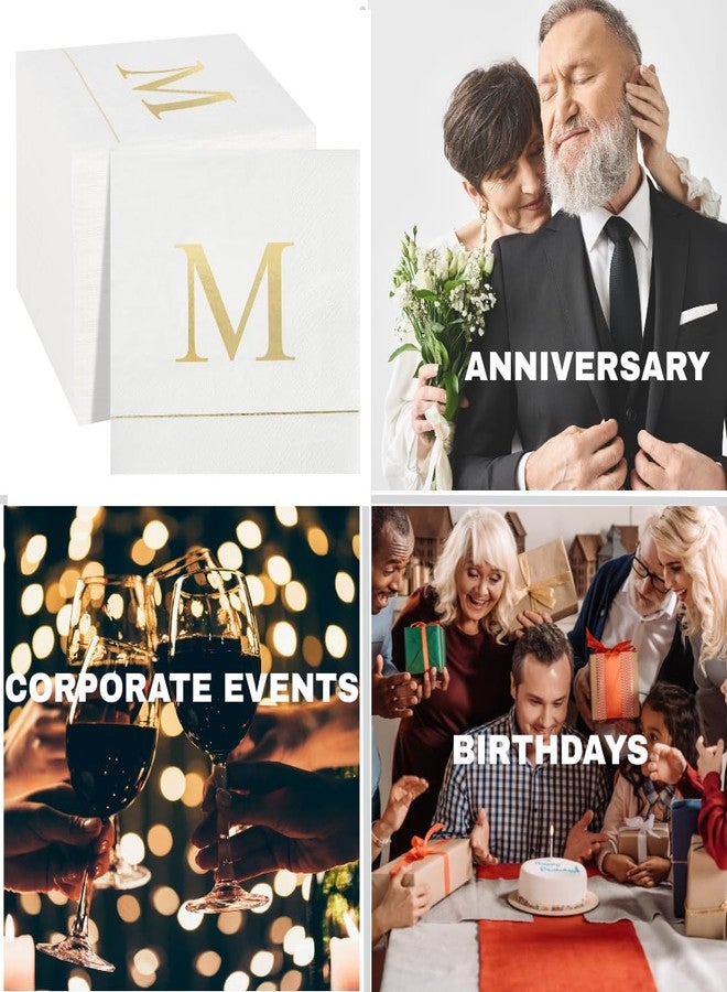 Ottin Monogrammed Letter M 120 Packs Initial Paper Cocktial Napkins 5'' Golden Foil Disposable Napkins for Brithday Wedding Engagement Family Gathering Holiday Dinner Business Reception - Image 5