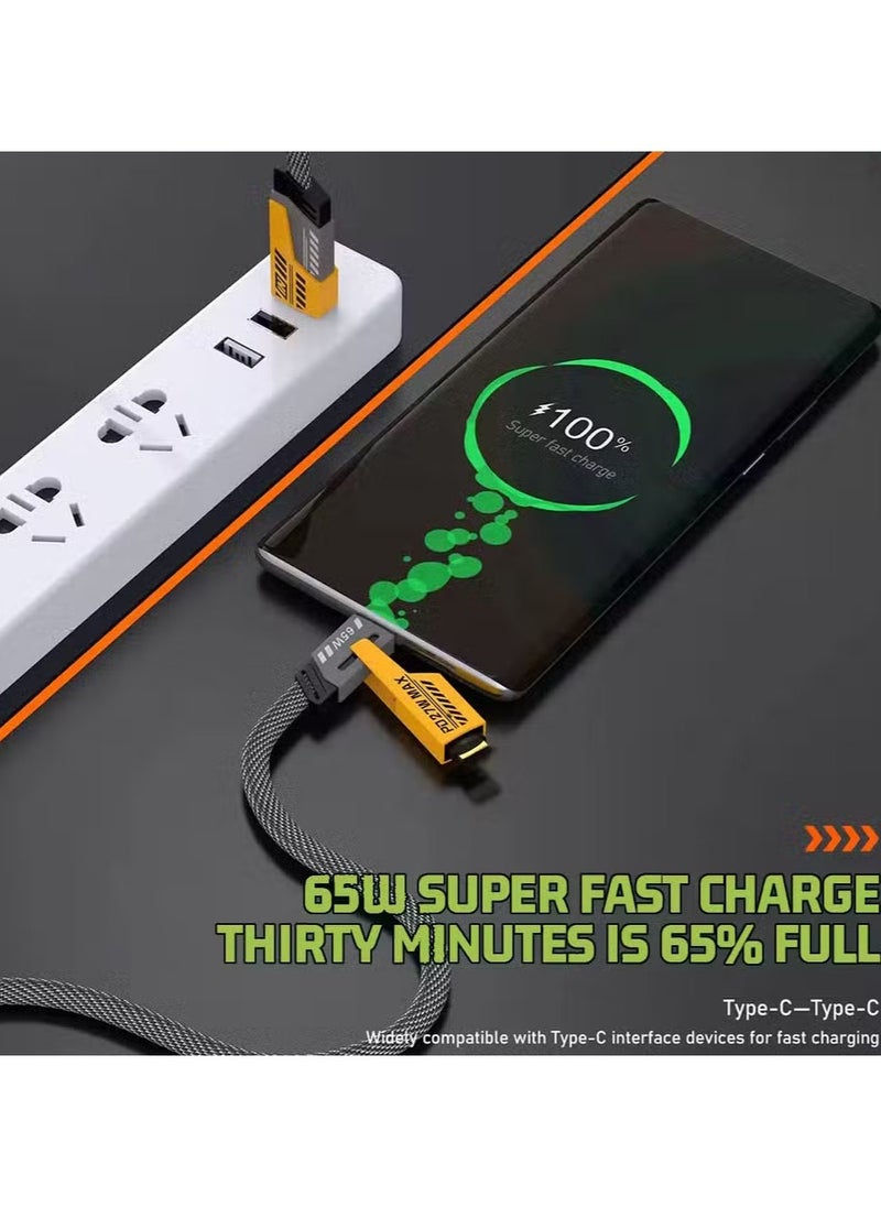 Start - 4 in 1 USB C to USB C Fast Charging Cable (65W) with Built-in USB A and Lightning Connector (27W), Flat and Fast Charging Cable - Image 1