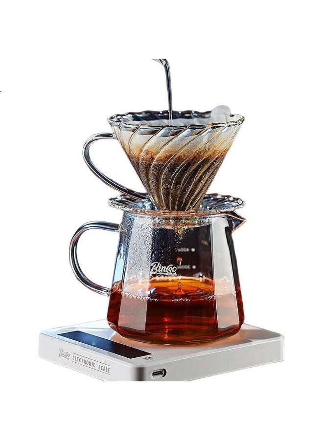 Bincoo Coffee Sharing Pot, Glass Pour-Over Coffee Set With Scale, V60 Filter Cup, Drip Coffee Cup - Image 2