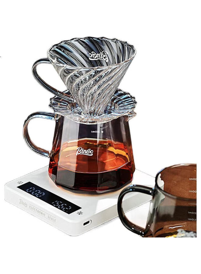 Bincoo Coffee Sharing Pot, Glass Pour-Over Coffee Set With Scale, V60 Filter Cup, Drip Coffee Cup - Image 3