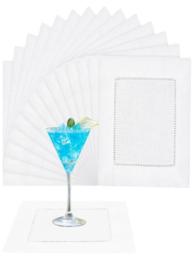 YMHPRIDE Cocktail Napkins Set of 50, 6 x 6 Inch White Linen Napkins Washable Hemstitch Cloth Napkins Natural Linen Cocktail Napkin for Wedding Bar Party Embroidery - Image 1