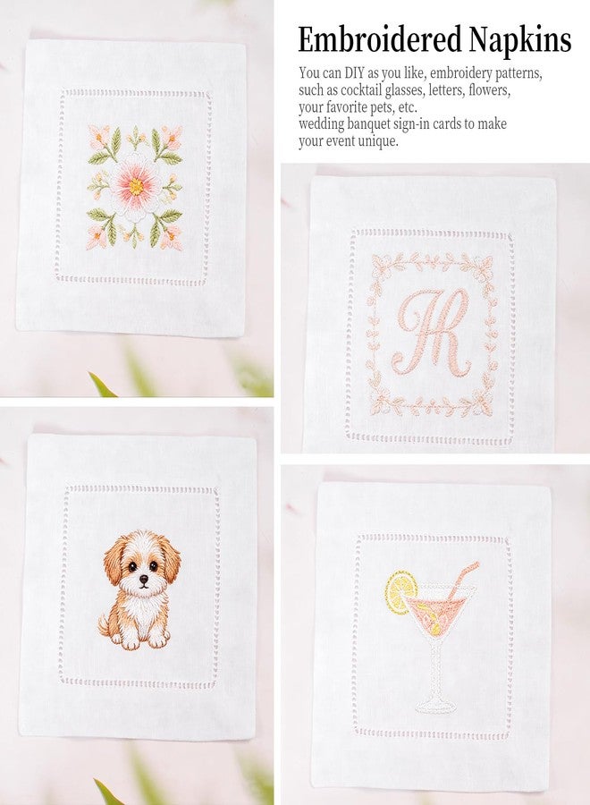 YMHPRIDE Cocktail Napkins Set of 50, 6 x 6 Inch White Linen Napkins Washable Hemstitch Cloth Napkins Natural Linen Cocktail Napkin for Wedding Bar Party Embroidery - Image 5