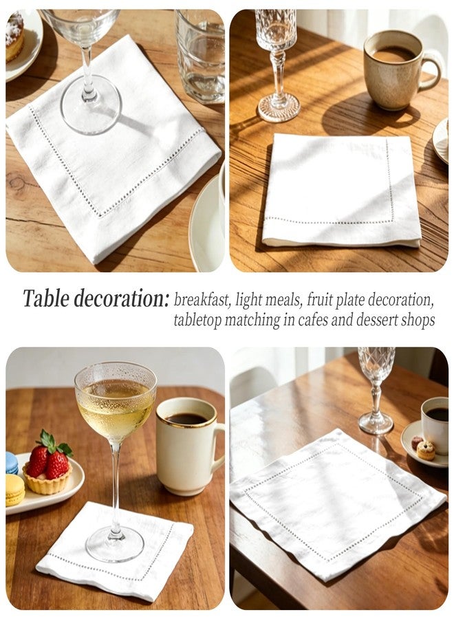 YMHPRIDE Cocktail Napkins Set of 50, 6 x 6 Inch White Linen Napkins Washable Hemstitch Cloth Napkins Natural Linen Cocktail Napkin for Wedding Bar Party Embroidery - Image 3