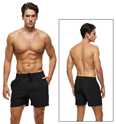 Tyhengta Men's Stretch Swim Trunks Quick Dry Beach Shorts with Zipper Pockets and Mesh Lining Black 34 - Image 2