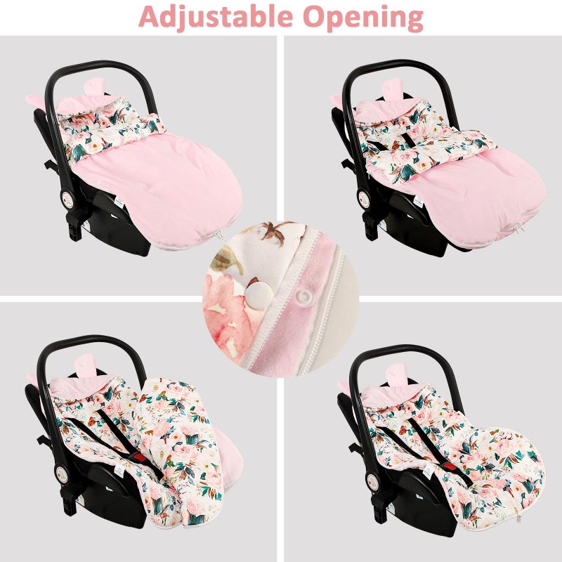 DILIMI Baby Car Seat Cover Winter, Warm & Cozy Baby Bunting Bag, Infant Carrier Cover for Girls and Boys, Pink Floral - Image 5