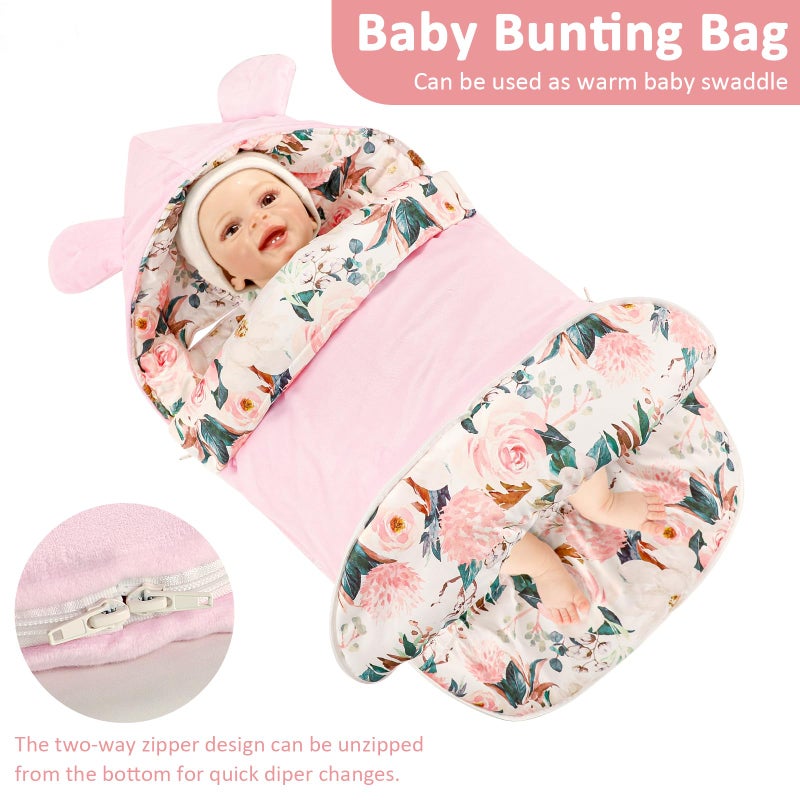 DILIMI Baby Car Seat Cover Winter, Warm & Cozy Baby Bunting Bag, Infant Carrier Cover for Girls and Boys, Pink Floral - Image 4