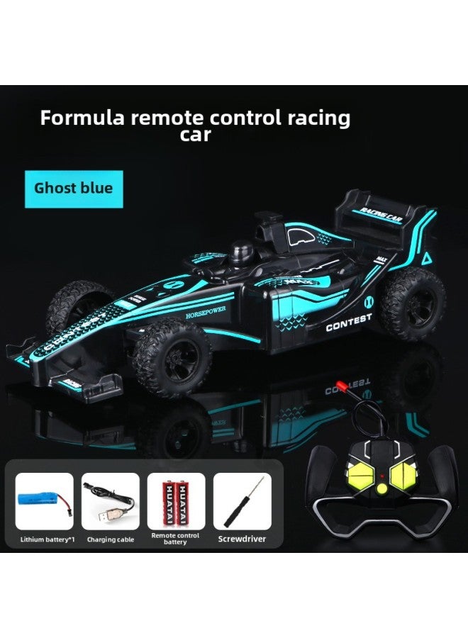 Remote Control Car Charging Wireless High-speed Remote Control Car Racing Car Drift Car Model Electric Children's Toy Car Boy-Colour:Blue Remote Control F1 Racing Car [rechargeable Model]-Proportion:Fun Model [1 Set Of 4 Times Battery Life Lithium Battery + 1 Original Battery  - Image 1