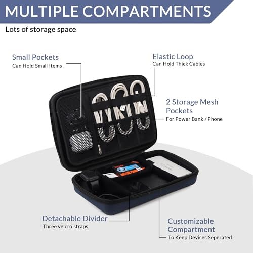 GadgetBite Hard Travel Electronic Organizer EVA Case for MacBook Power Adapter Chargers Cables Power Bank Magic Mouse Hard Drive USB Flash Disk SD Card Small Portable Accessories Bag -Blue - Image 3