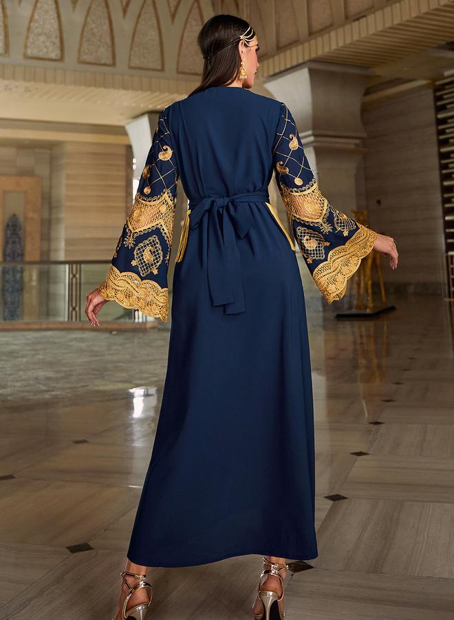 Take Two Women Navy Blue Embroidered Embellished Tasselled Jalabiya - Image 3