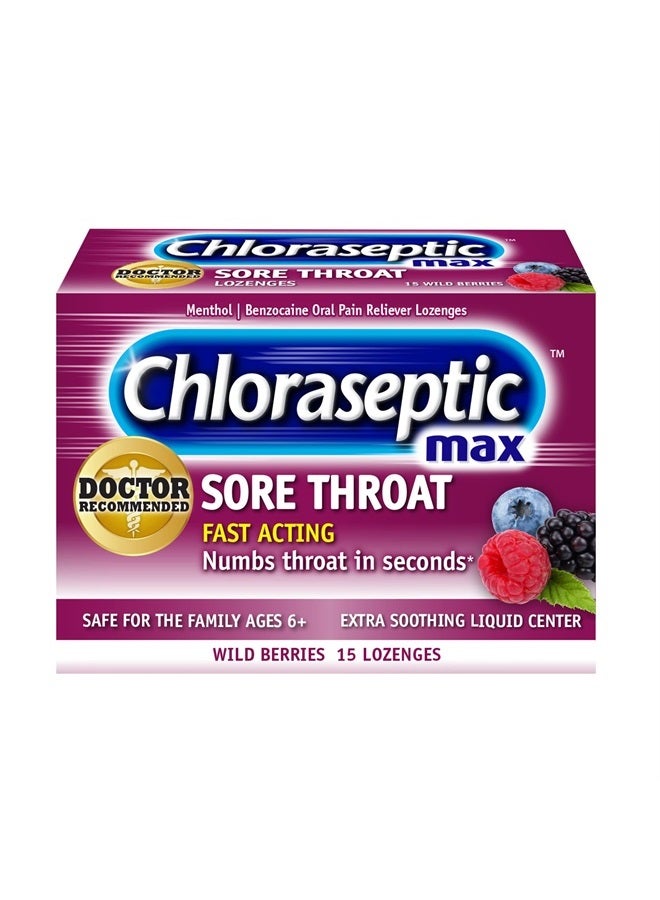 Chloraseptic Max Strength Sore Throat Lozenges, Wild Berries, 15 Count, 1 Pack - Image 1
