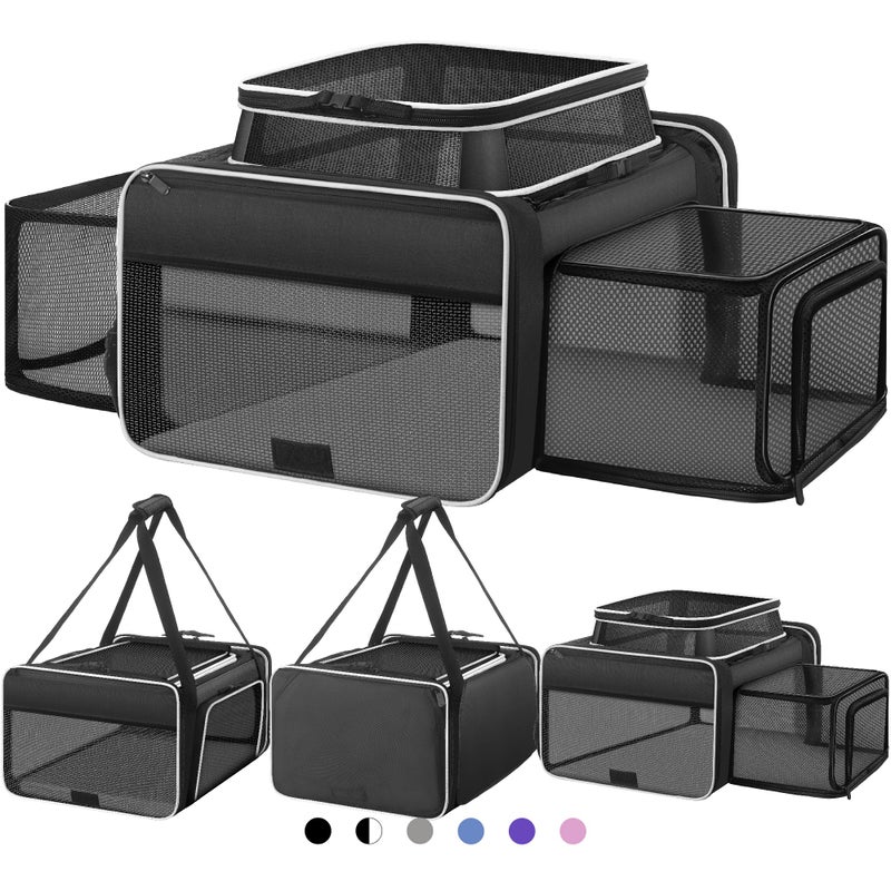 SHARLOVY Top and 2 Sides Expandable Cat Carrier 18x135x95 TSA Airline Approved Dog Carriers for Small Dogs SoftSided Pet Carrier with SelfLocking Zippers for KittenRabbitPuppy Black White - Image 2