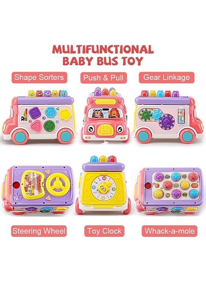 Arabest Music Activity Bus Baby Toy, Infant Education Learn Car, Sound & Light, Interactive Game, Shape Sorter, Animal Matching, Holiday Birthday Present for Toddler Kid Boy Girl 3 4 5 6 7 Years (Pink) - Image 2