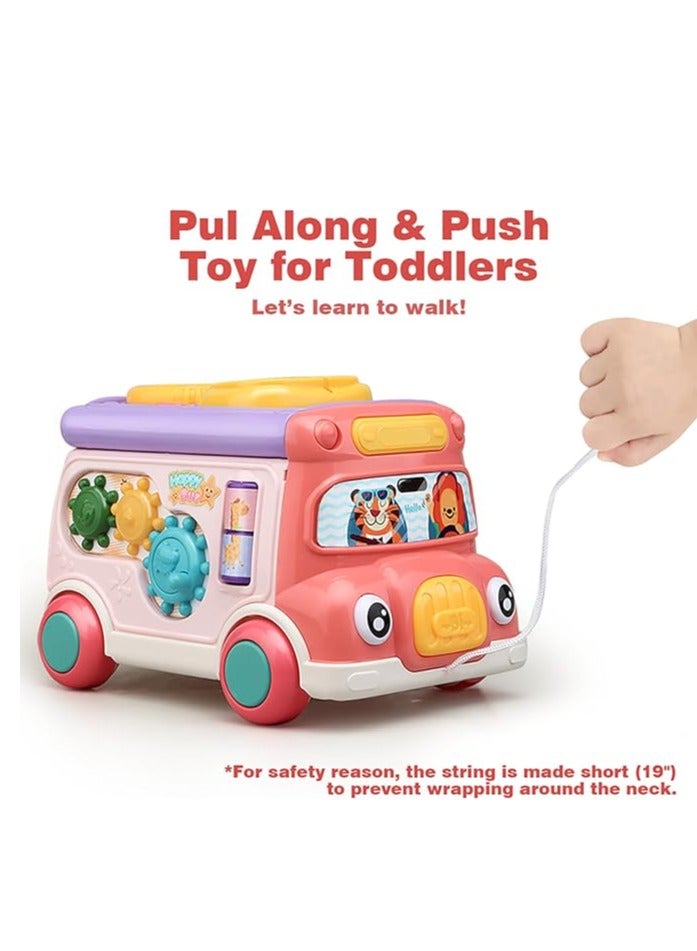 Arabest Music Activity Bus Baby Toy, Infant Education Learn Car, Sound & Light, Interactive Game, Shape Sorter, Animal Matching, Holiday Birthday Present for Toddler Kid Boy Girl 3 4 5 6 7 Years (Pink) - Image 3