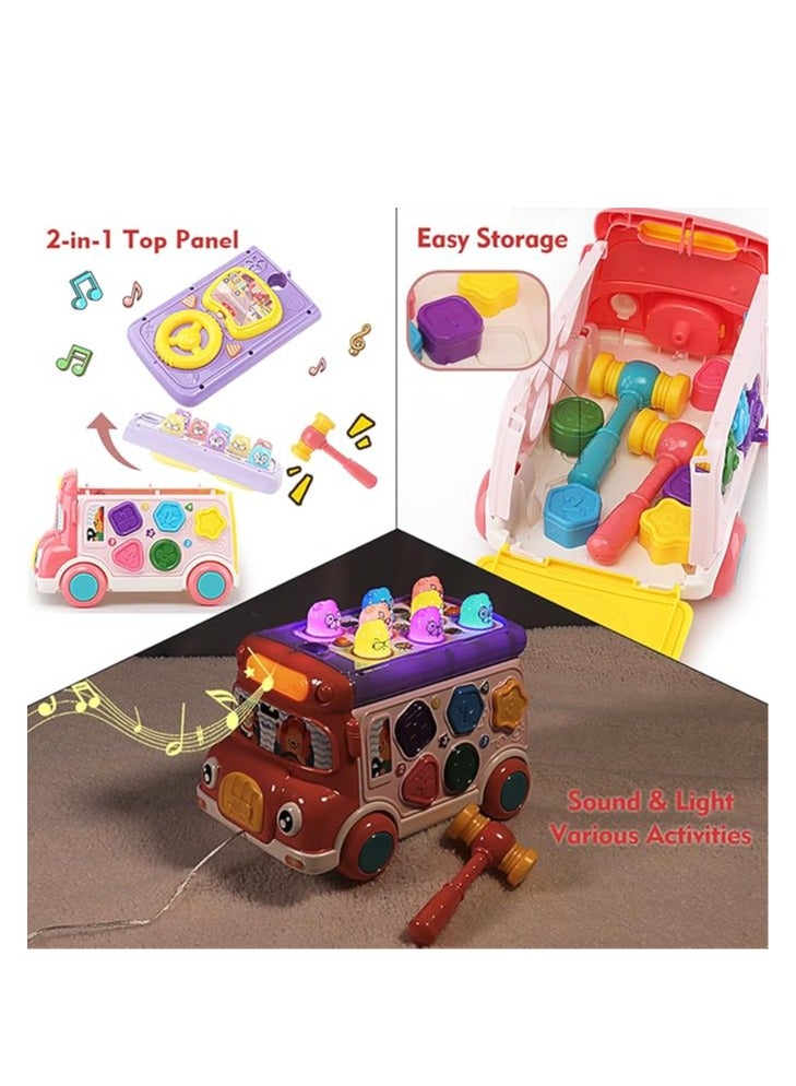 Arabest Music Activity Bus Baby Toy, Infant Education Learn Car, Sound & Light, Interactive Game, Shape Sorter, Animal Matching, Holiday Birthday Present for Toddler Kid Boy Girl 3 4 5 6 7 Years (Pink) - Image 4