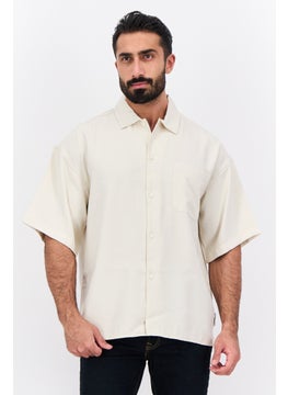 Jack Jones Men Regular Fit Solid Short Sleeves Casual Shirt, Butter Cream  - Image 1