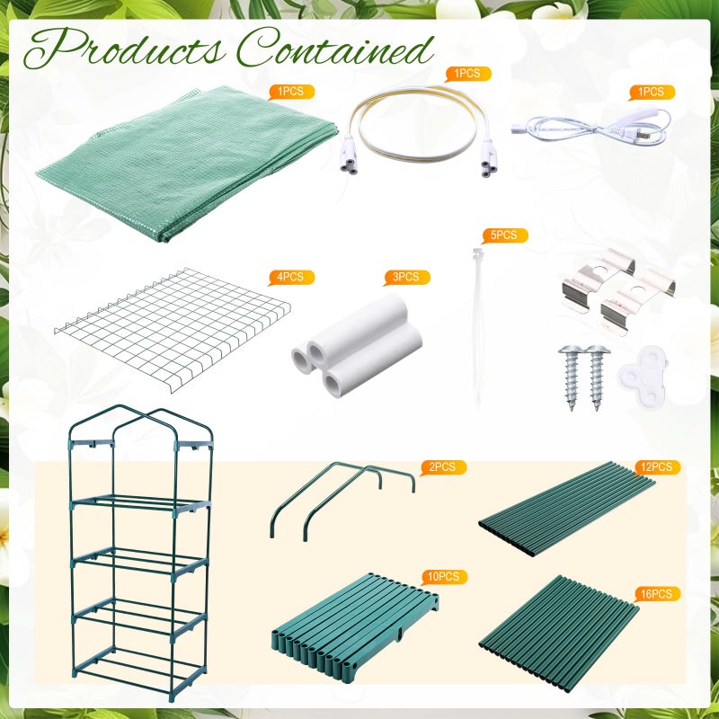 Baquler 4 Tier Mini Greenhouse Indoor Outdoor with 2 Grow Lights , 62'' H x 27'' L x 19'' W PE Cover Portable Winter Vented Greenhouse with Roll up Zipper Door Gardening Stand for Plant Seed Starting - Image 2
