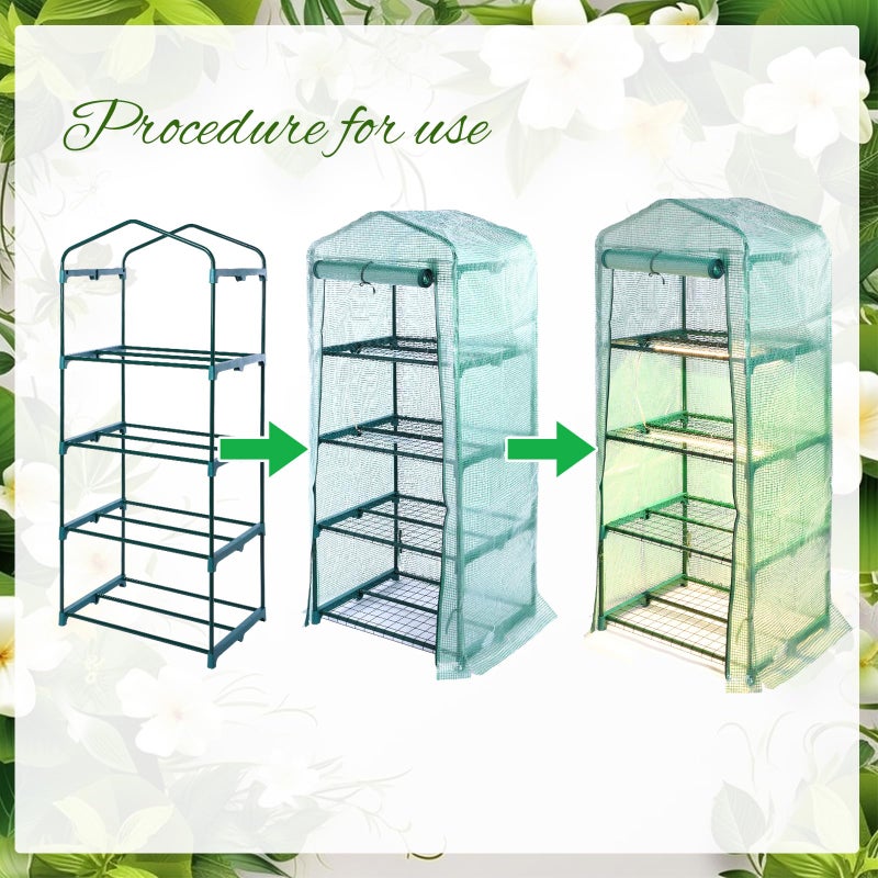 Baquler 4 Tier Mini Greenhouse Indoor Outdoor with 2 Grow Lights , 62'' H x 27'' L x 19'' W PE Cover Portable Winter Vented Greenhouse with Roll up Zipper Door Gardening Stand for Plant Seed Starting - Image 5
