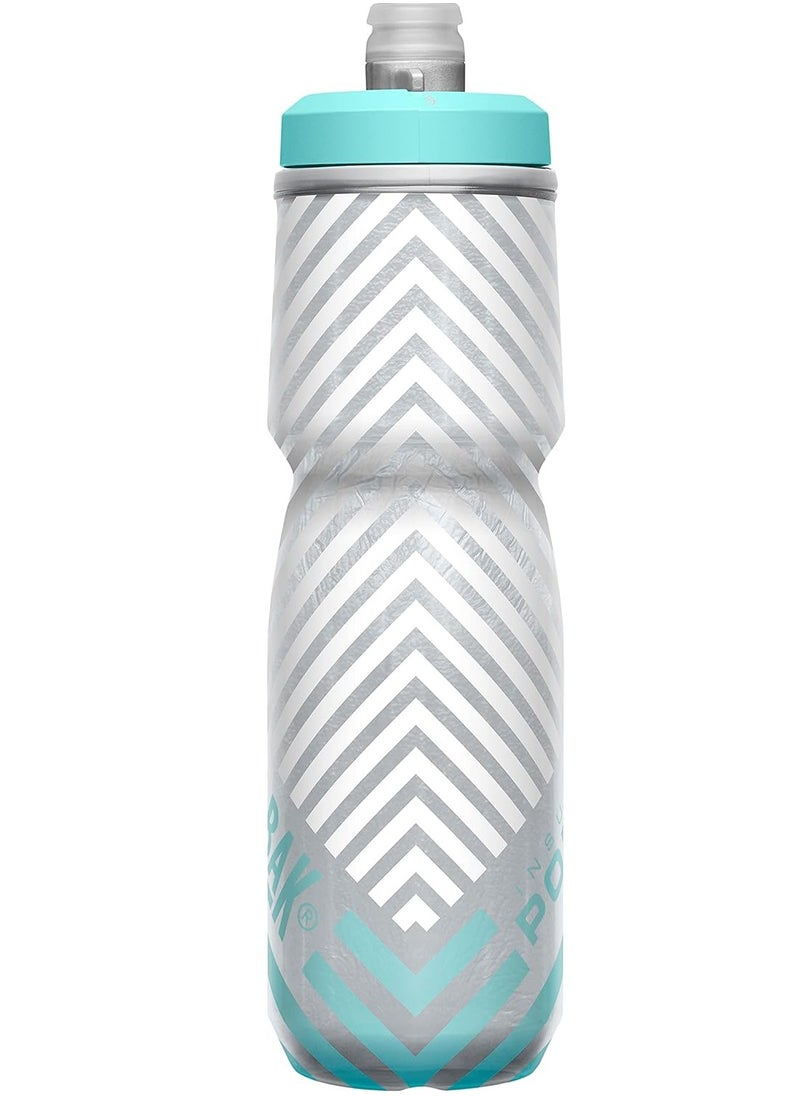 CAMELBAK CamelBak Podium Chill Insulated Bike Water Bottle - Easy Squeeze Bottle - Fits Most Bike Cages - 24oz, Grey/Teal Stripe  - Image 2