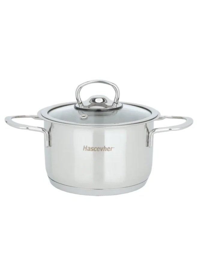 HASCEVHER Steel Pot with Glass Cover, 900 ml, 14 cm, Turkish - Silver - Image 1