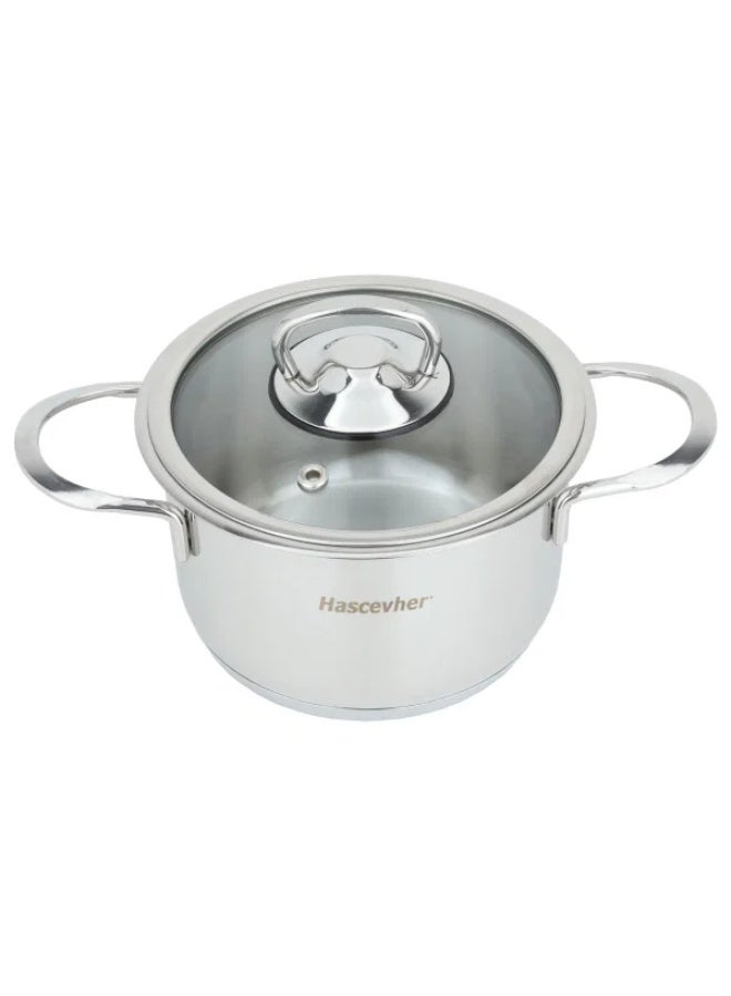 HASCEVHER Steel Pot with Glass Cover, 900 ml, 14 cm, Turkish - Silver - Image 3
