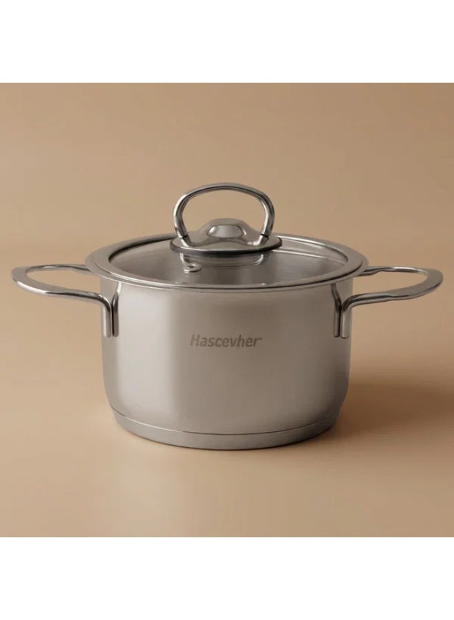 HASCEVHER Steel Pot with Glass Cover, 900 ml, 14 cm, Turkish - Silver - Image 2