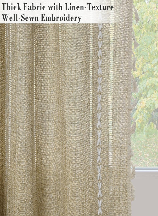 ColorBird Boho Curtains 84 inch Length 2 Panels Set Tan Embroidered Striped Farmhouse Drapes for Bedroom Living Room Dining Nursery Doorways - Image 5