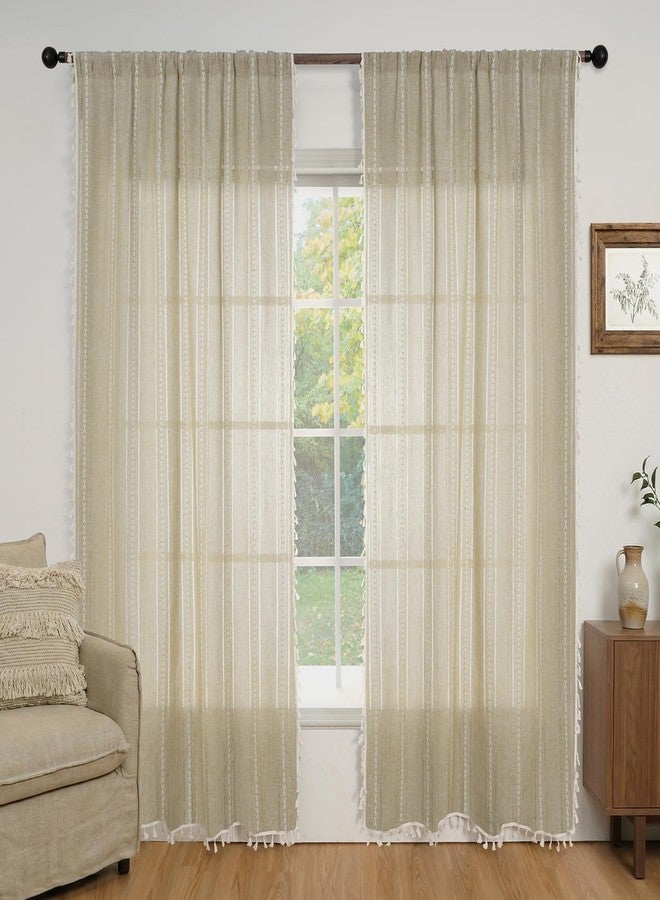 ColorBird Boho Curtains 84 inch Length 2 Panels Set Tan Embroidered Striped Farmhouse Drapes for Bedroom Living Room Dining Nursery Doorways - Image 2