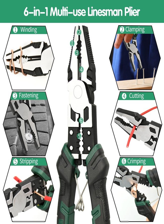 LFSEMINI 8.5'' Linesman Pliers, 6-in-1 Multifunction Combination Pliers, with Spring Loaded Safety Lock, for Fastening, Winding, Cutting, Stripping, Crimping, Clamping - Image 2