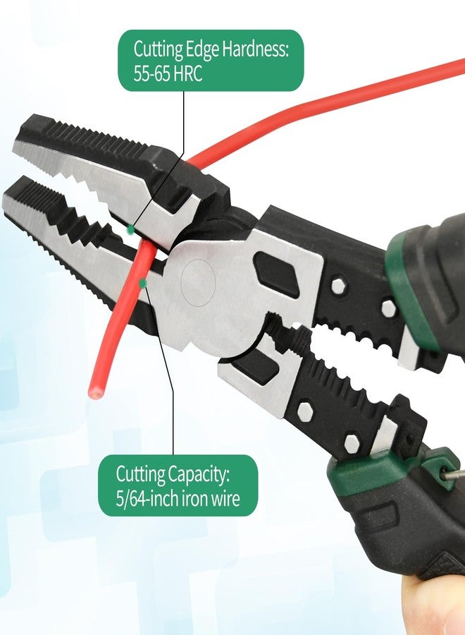 LFSEMINI 8.5'' Linesman Pliers, 6-in-1 Multifunction Combination Pliers, with Spring Loaded Safety Lock, for Fastening, Winding, Cutting, Stripping, Crimping, Clamping - Image 3