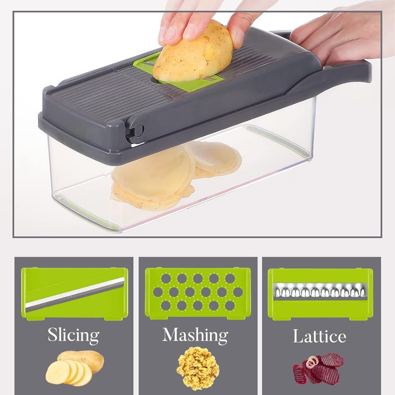 Cambom Vegetable/Onion Chopper， Veggie Chopper with 8 Blades Multifunctional 13 in 1 Food Chopper Kitchen Gadgets Vegetable Slicer Dicer Cutter Carrot and Garlic Chopper With Container - Image 2