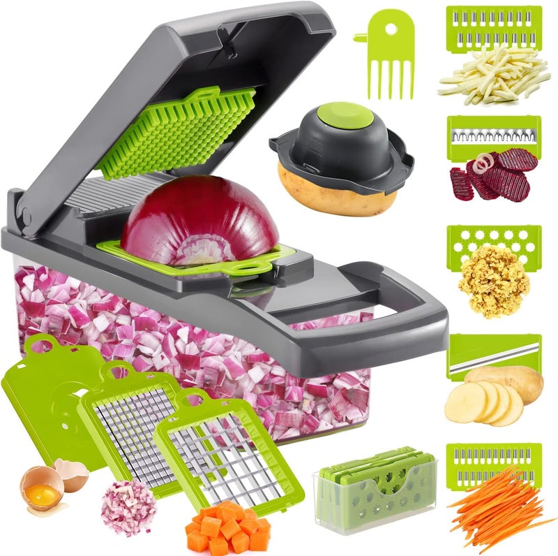 Cambom Vegetable/Onion Chopper， Veggie Chopper with 8 Blades Multifunctional 13 in 1 Food Chopper Kitchen Gadgets Vegetable Slicer Dicer Cutter Carrot and Garlic Chopper With Container - Image 1