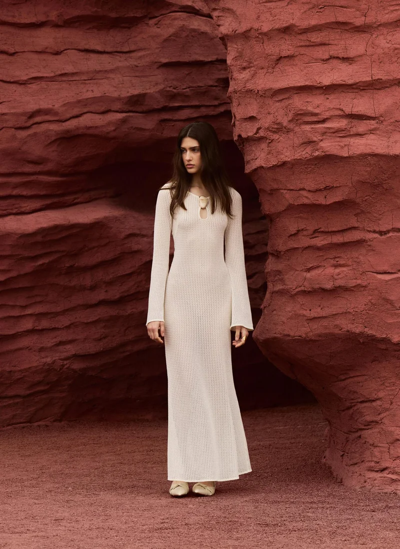 Lichi  Maxi dress in openwork knit with long sleeves and detailing on the bodice for Women | Best Price UAE