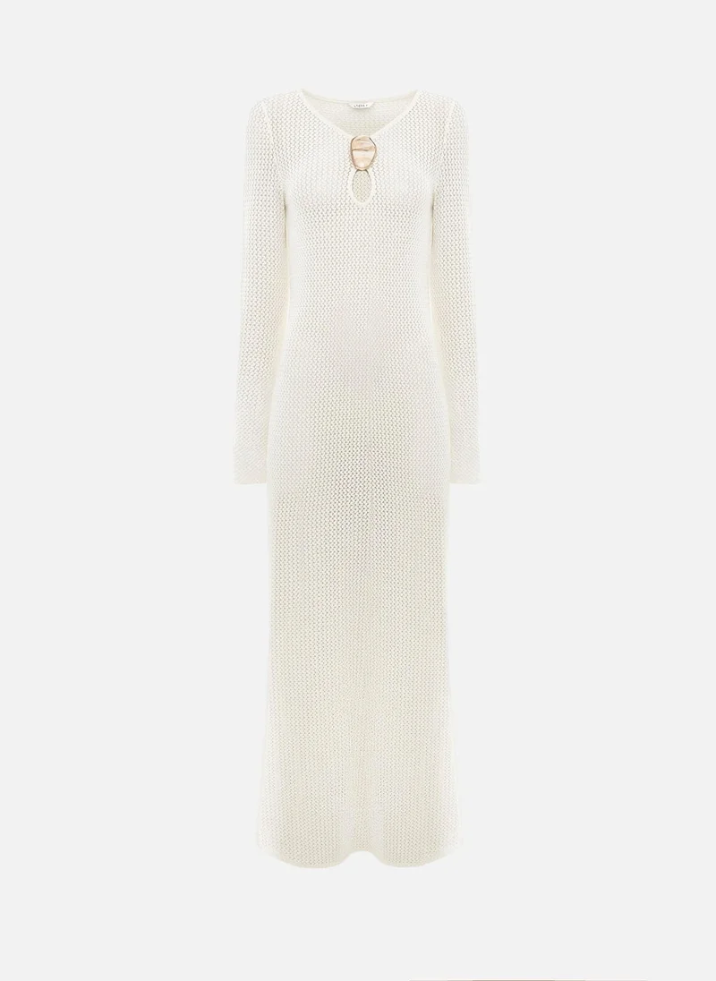 Lichi  Maxi dress in openwork knit with long sleeves and detailing on the bodice for Women | Best Price UAE