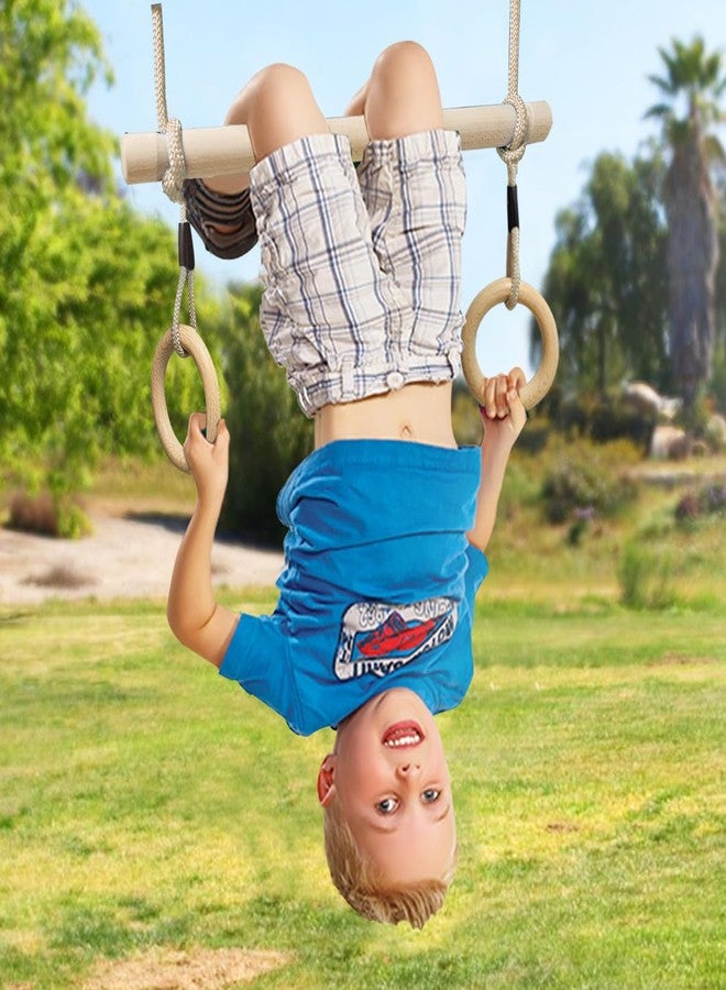 ROPECUBE Wood Trapeze Swing Bar with Gymnastic Rings，Warrior Accessories for Obstacle Course Monkey Bars for Indoor Outdoor Garden，Backyard, Playground, Playroom（Light Brown） - Image 3