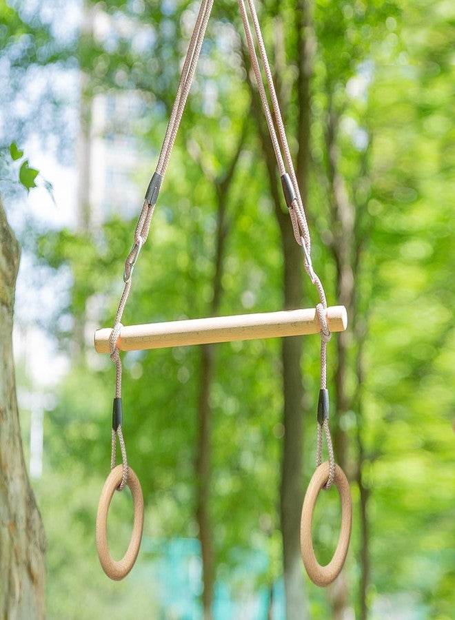 ROPECUBE Wood Trapeze Swing Bar with Gymnastic Rings，Warrior Accessories for Obstacle Course Monkey Bars for Indoor Outdoor Garden，Backyard, Playground, Playroom（Light Brown） - Image 4