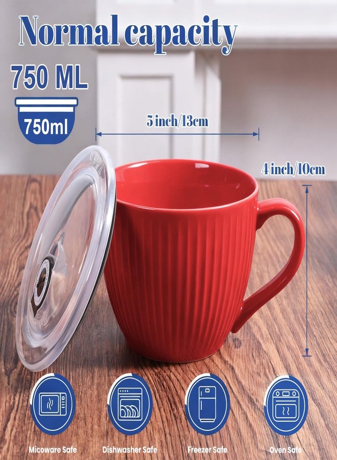 Hoilse Ceramic Soup Mug with Lid, 24oz Large Soup Cup with Handle, Microwave Soup Bowl for Breakfast Cereal, Oatmeal, Overnight Oats, Coffee, Salad, Dishwasher Safe,Housewarming Wedding Gift ,1PC (Red) - Image 2
