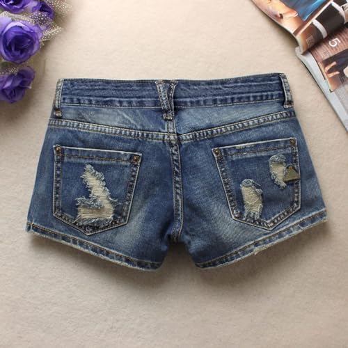 Fensajomon Women's Low Rise Summer Ripped Distressed Frayed Denim Shorts Sexy Jean Light Blue M - Image 4