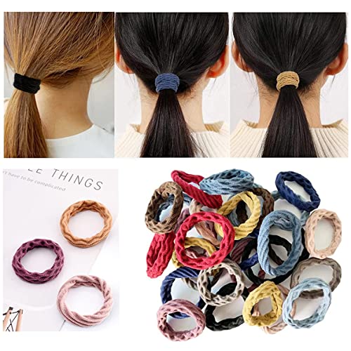 Elina 60 Pcs Fancy Multi Color Elastic Hair Ponytail Holder Thick Soft Cotton Non Slip Tight Stretchable Rubber Bands for School Girls, Kids, Women, Hair tie (Pack of 60)(Dark Multicolors) - Image 4