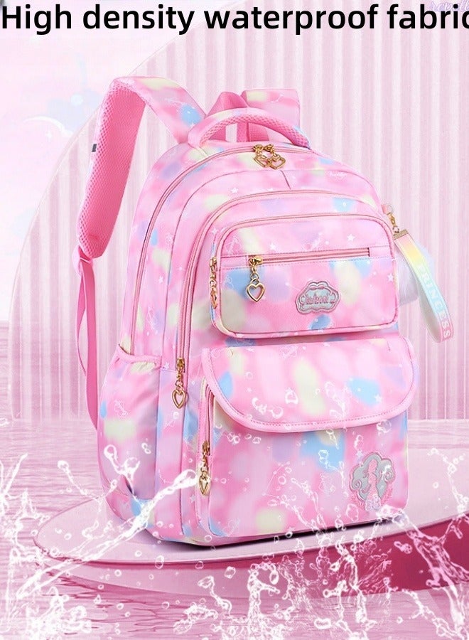 MLADEN 3Pcs Backpacks for Girls, Cute Rainbow School Backpack with Fur ball pendan Pen Bag Set, Multi-Pockets Kids Backpack  For Teen Girls School Backpack (Pink) - Image 4